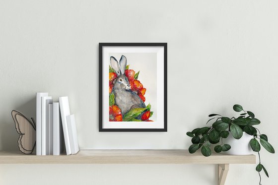 Rabbit with red flowers