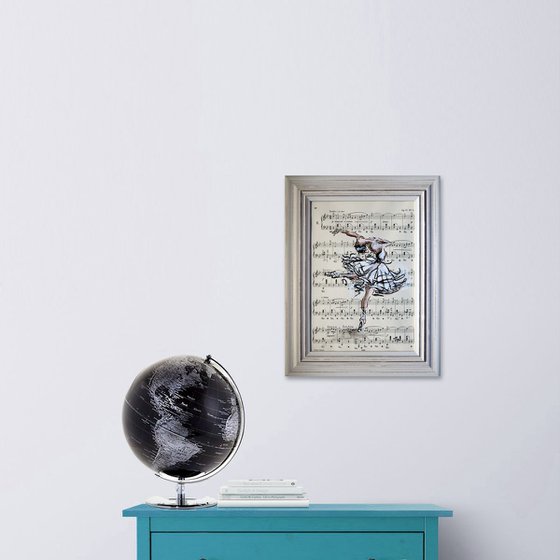 Framed Ballerina VIII -Vintage Music Page, GIFT idea