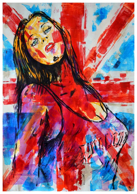 British Girl - Acrylic Abstract Art Painting On A1 Large Size Paper