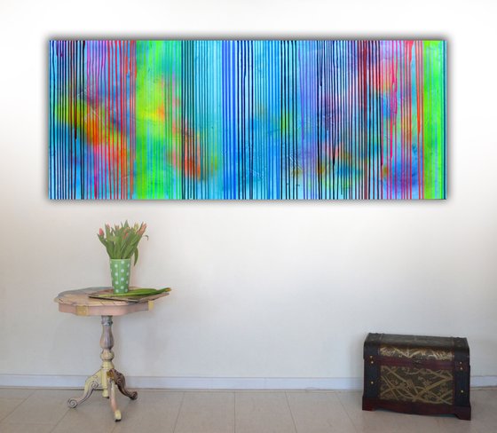 200x80x4 cm Melted Rainbow - XXXL Huge Modern Abstract Big Painting, FREE SHIPPING - Large Painting - Ready to Hang, Hotel and Restaurant Wall Decoration