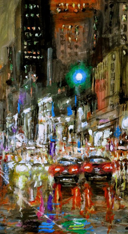 New York City Streets in Rain 2, 16x12 in by Vishalandra Dakur
