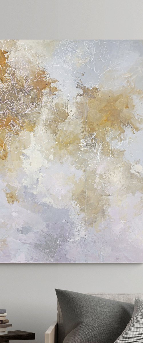 "Thinness" Abstract acrylic flower line art by Marine