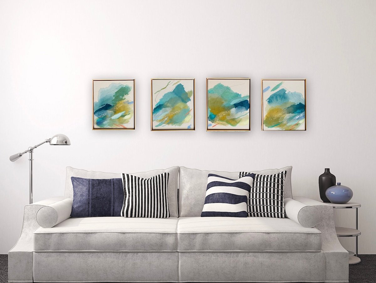 Organic Abstract Acrylic Painting By Ryoko Minamitani, 21 X 25", Spirits In The Forest 1-4, Original Artwork