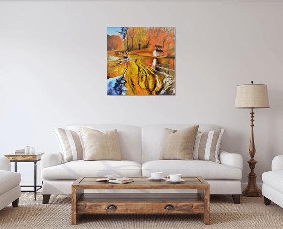 Golden time. Large abstract Oil Painting
