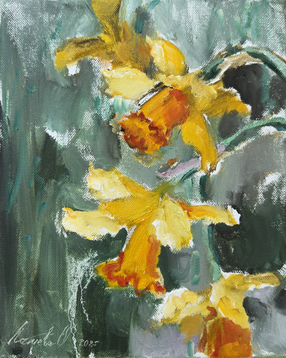 Impressionistic Botanical Oil Painting By Olha Laptieva, 9 X 11", Breath Of Spring, Original Artwork