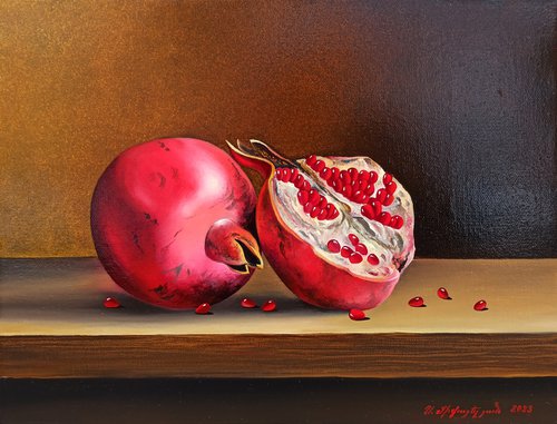 Still life - pomegranates (40x30cm, oil painting, ready to hang) by Sergei Miqaielyan