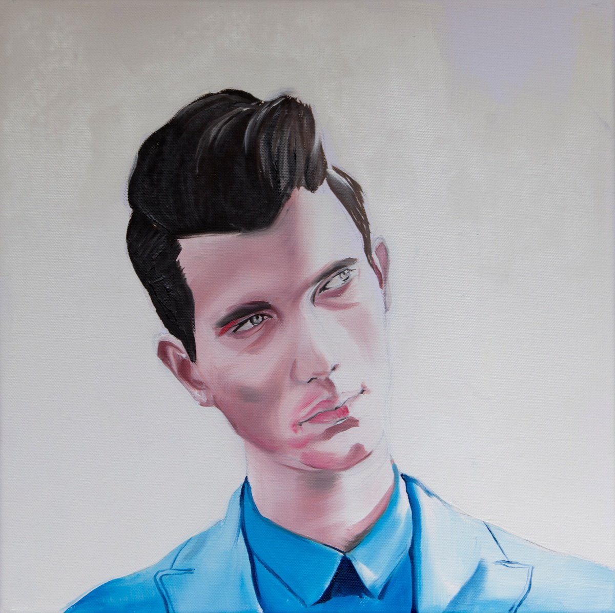 Urban And Pop Portrait Oil Painting By Kujbus Janos, 16 X 16", Doubts, Original Artwork