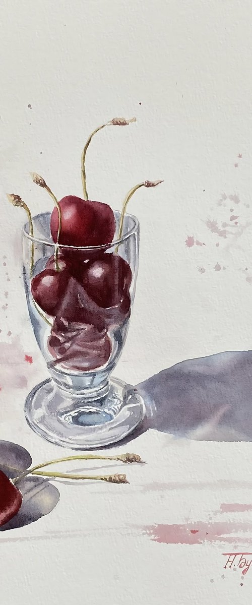 Cherry etude, original watercolour by Natalia Butenko