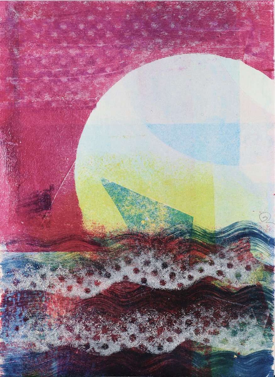 At Sea - Unmounted Mixed Media Monotype by Dawn Rossiter
