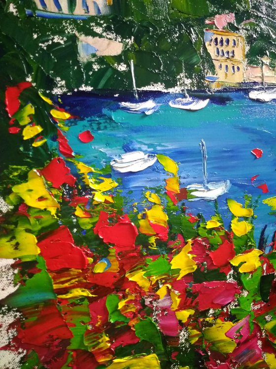 Portofino Italy Original oil painting on stretched canvas Italian Riviera Coastal Landscape