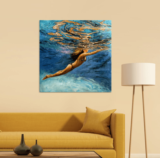 Swimming girl 68 -35x35 in