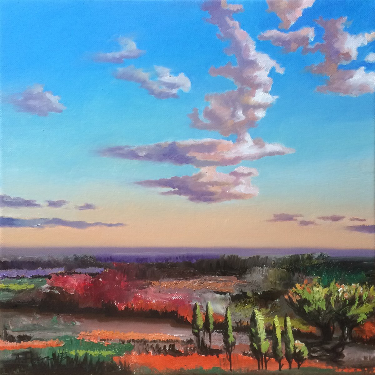 Impressionistic Landscape Oil Painting By Alexander Titorenkov, 16 X 16, Landscape, Original Artwork