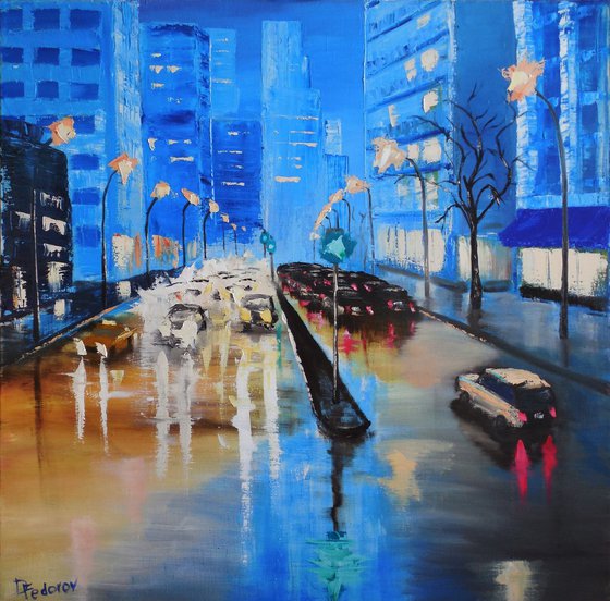 Night rainy street in big city