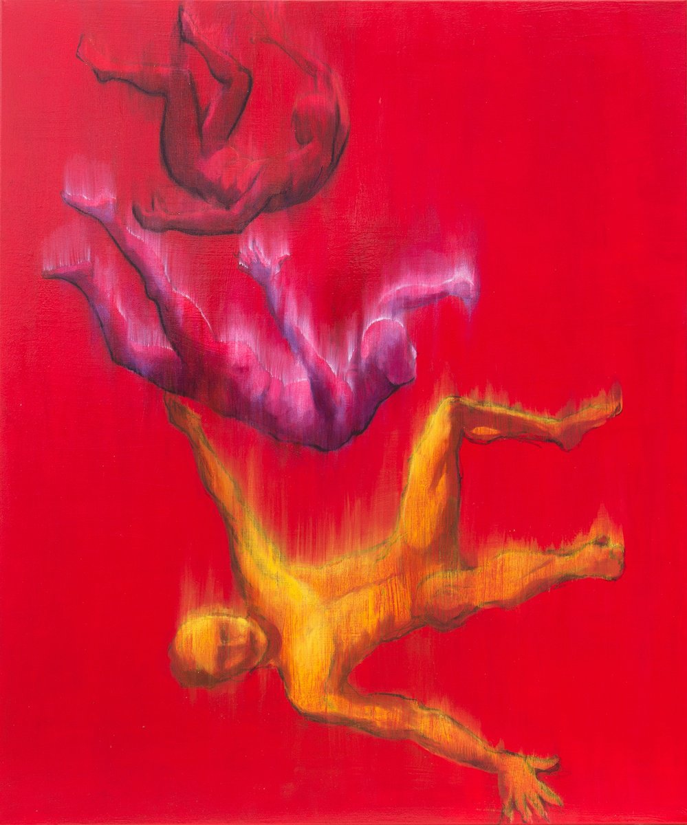 Oil Painting , Falling Through Red By Lewis Evans, 39 X 47, Artwork For Sale On Artfinder