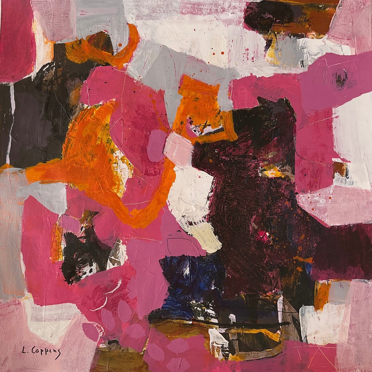 Organic Abstract Acrylic Painting By Linda Coppens, 22 X 22", Shadow And Glow, Original Artwork