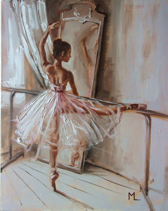 " IN THE LIGHT "- ballerina liGHt  ORIGINAL OIL PAINTING, GIFT, PALETTE KNIFE