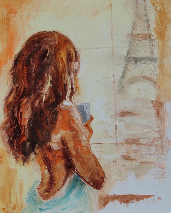 New Morning, Romantic Original Oil Painting Palette Knife Nude Girl Artwork 40x50 cm ready to hang