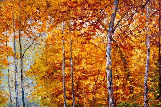 Birch grove in autumn (size 85х45cm)