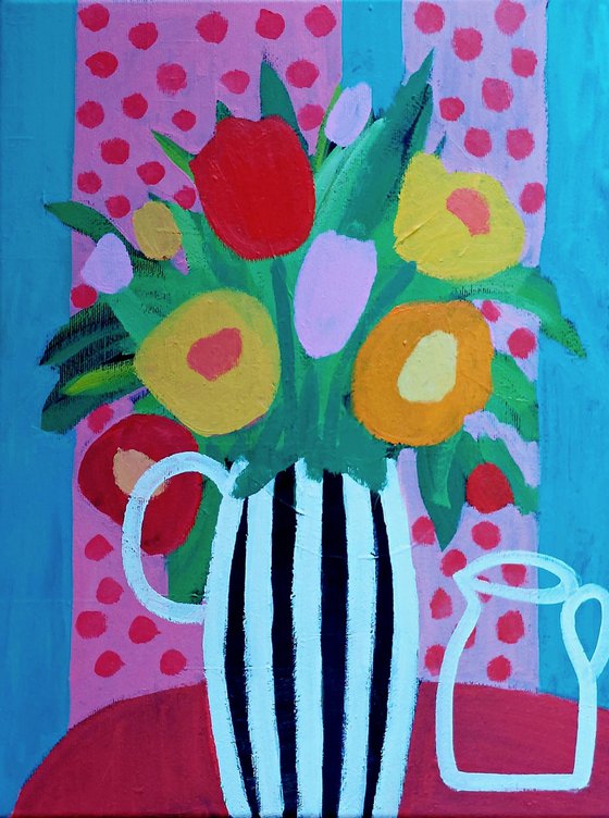 Flowers in a Striped Vase