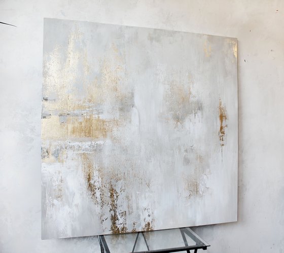 "Cascade 6" Gold white abstract acrylic art