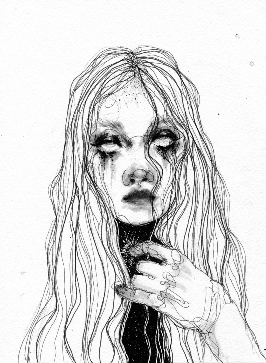 Expressive Portrait Ink Drawing By Doriana Popa, 7 X 9, Ghost2, Original Artwork