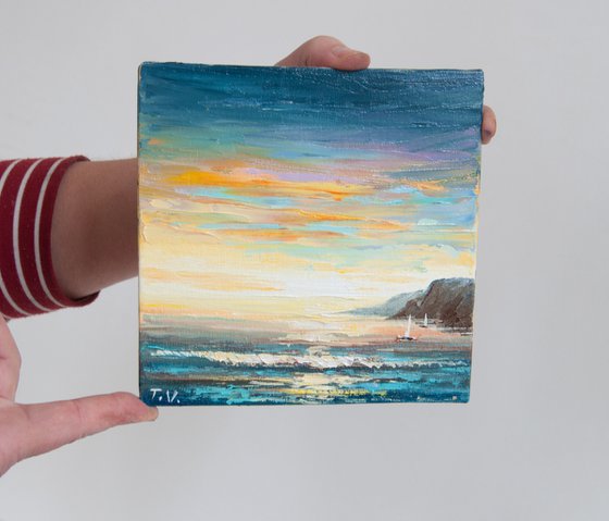 Morning. Seascape. Miniature. 6 x 6in,