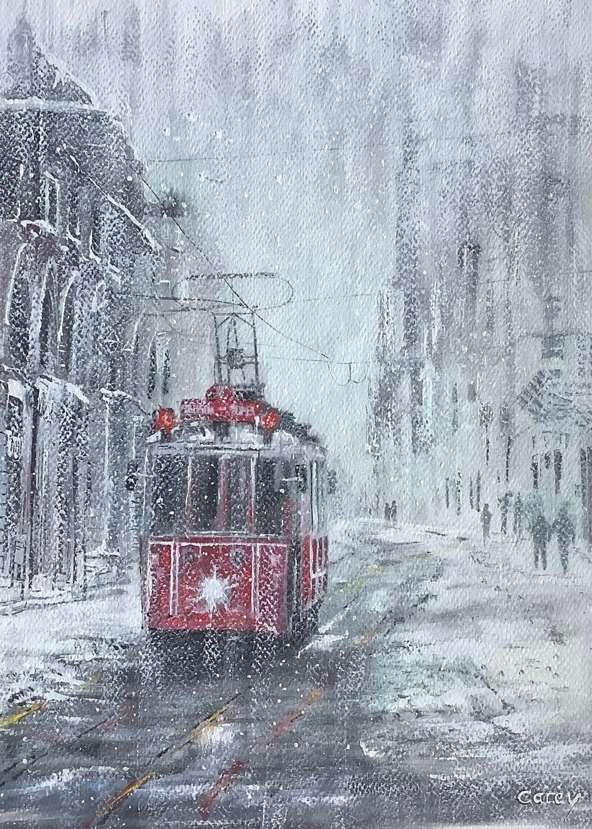 Impressionistic Cityscapes Watercolour By Darren Carey, 9 X 14, Frozen Tracks, Original Artwork