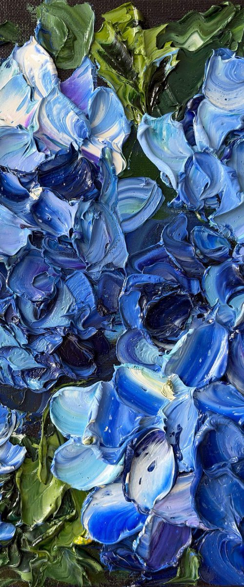 Midnight Hydrangea I — Blue Floral by Mily Art