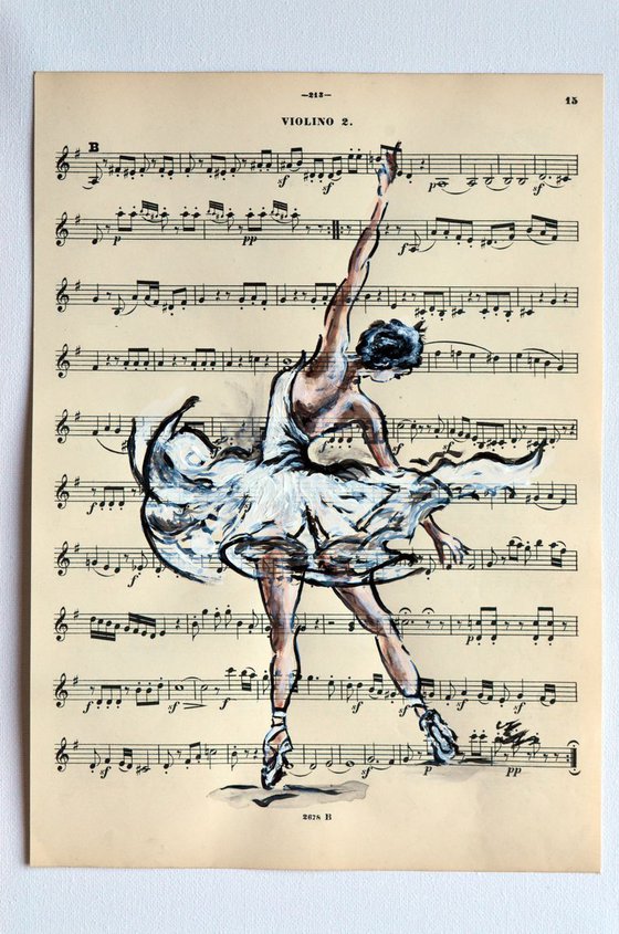 Framed Ballerina IV -Vintage Music Page, GIFT idea