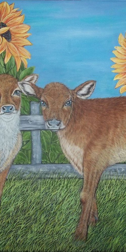 Calves and Sunflowers by Sofya Mikeworth