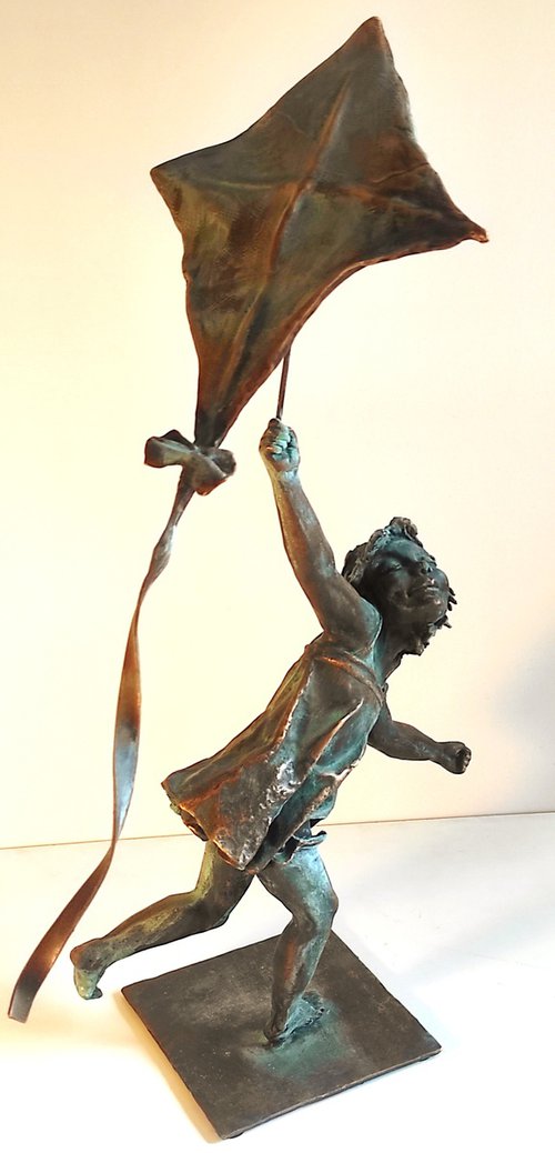 "Kite Runner" Bronze sculpture by Elena Kraft