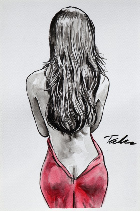 "Red dress" / 30x45 cm