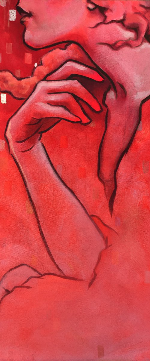 Red figurative woman 's silhouette: The Alquimista 73 x 60 cm by Monique van Steen