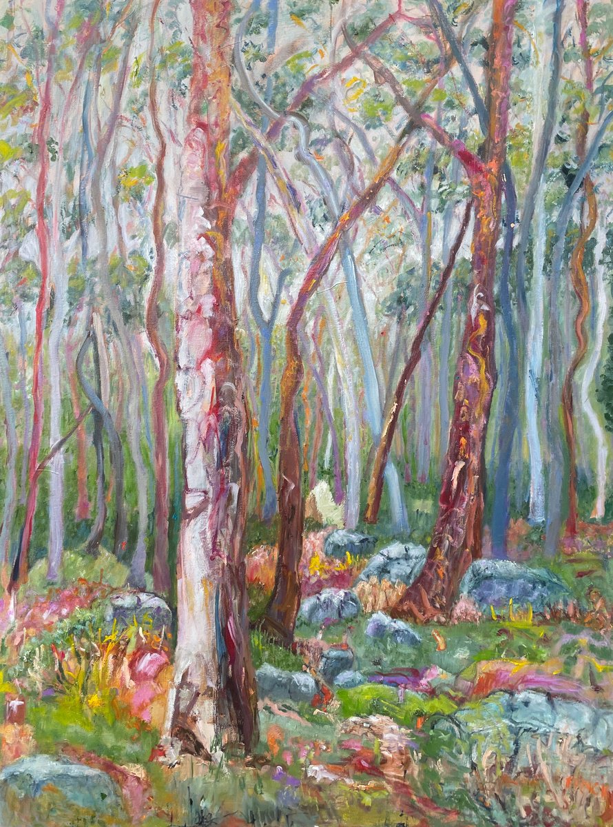 Impressionistic Landscape Oil Painting By Maureen Finck, 30 X 40", The Rocks, Original Artwork