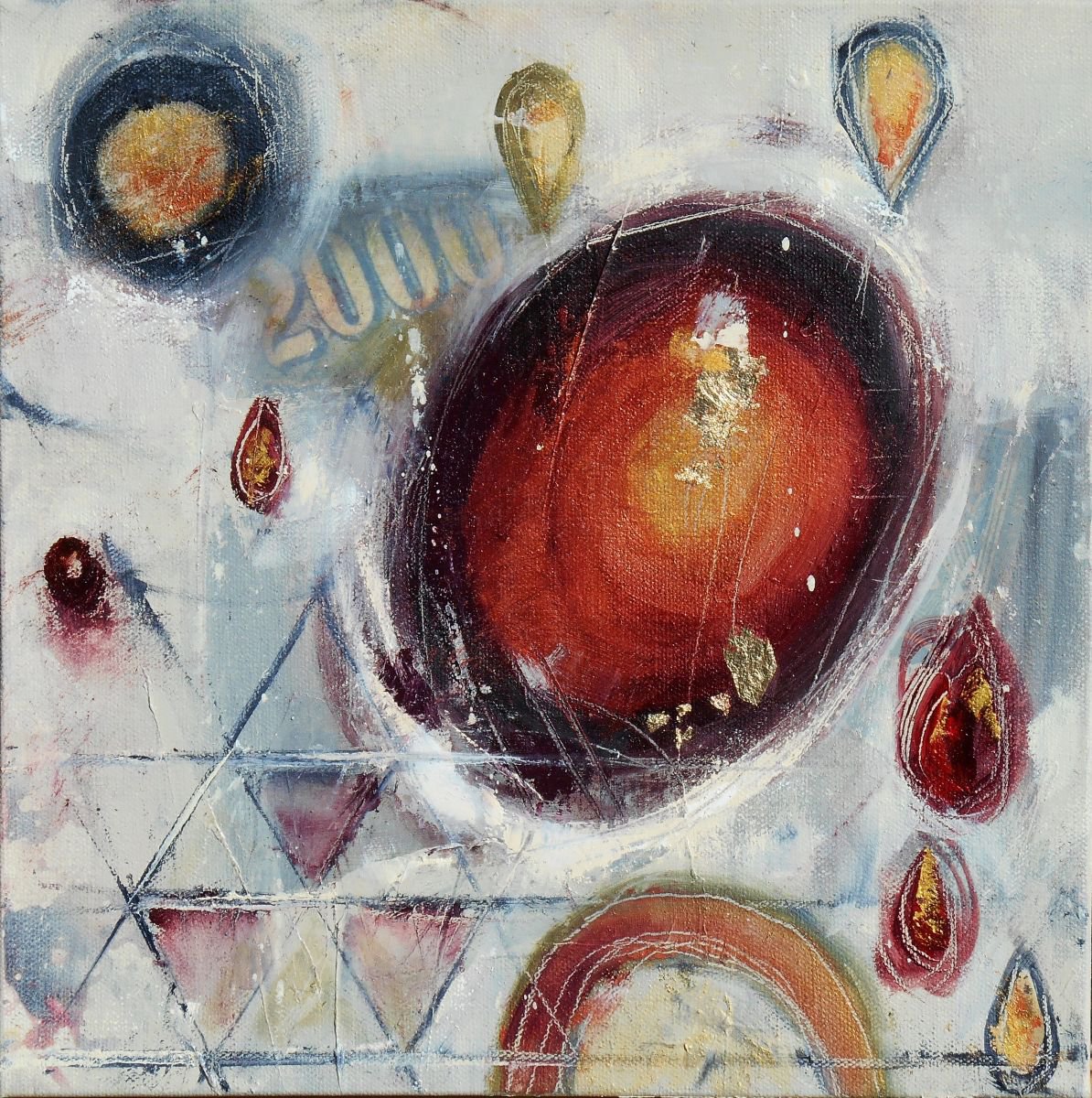 Abstract Oil Painting By Cynthia Ligeros, 12 X 12, Welcome To The Future, Original Artwork