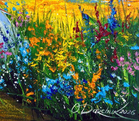 Woman Walking Through a Flower Field