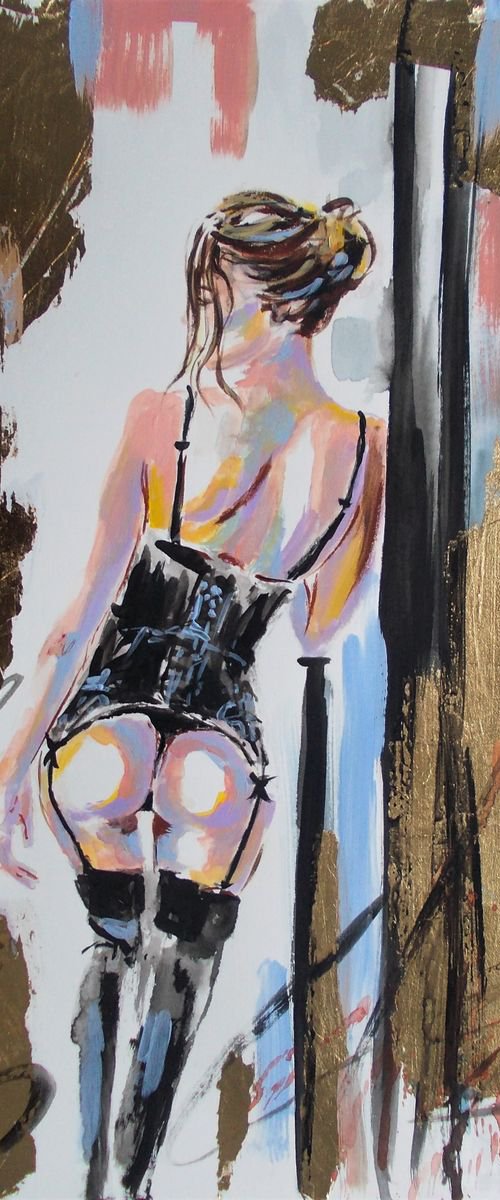 Monika 5 -Mixed Media Nude Woman  Painting on Paper by Antigoni Tziora
