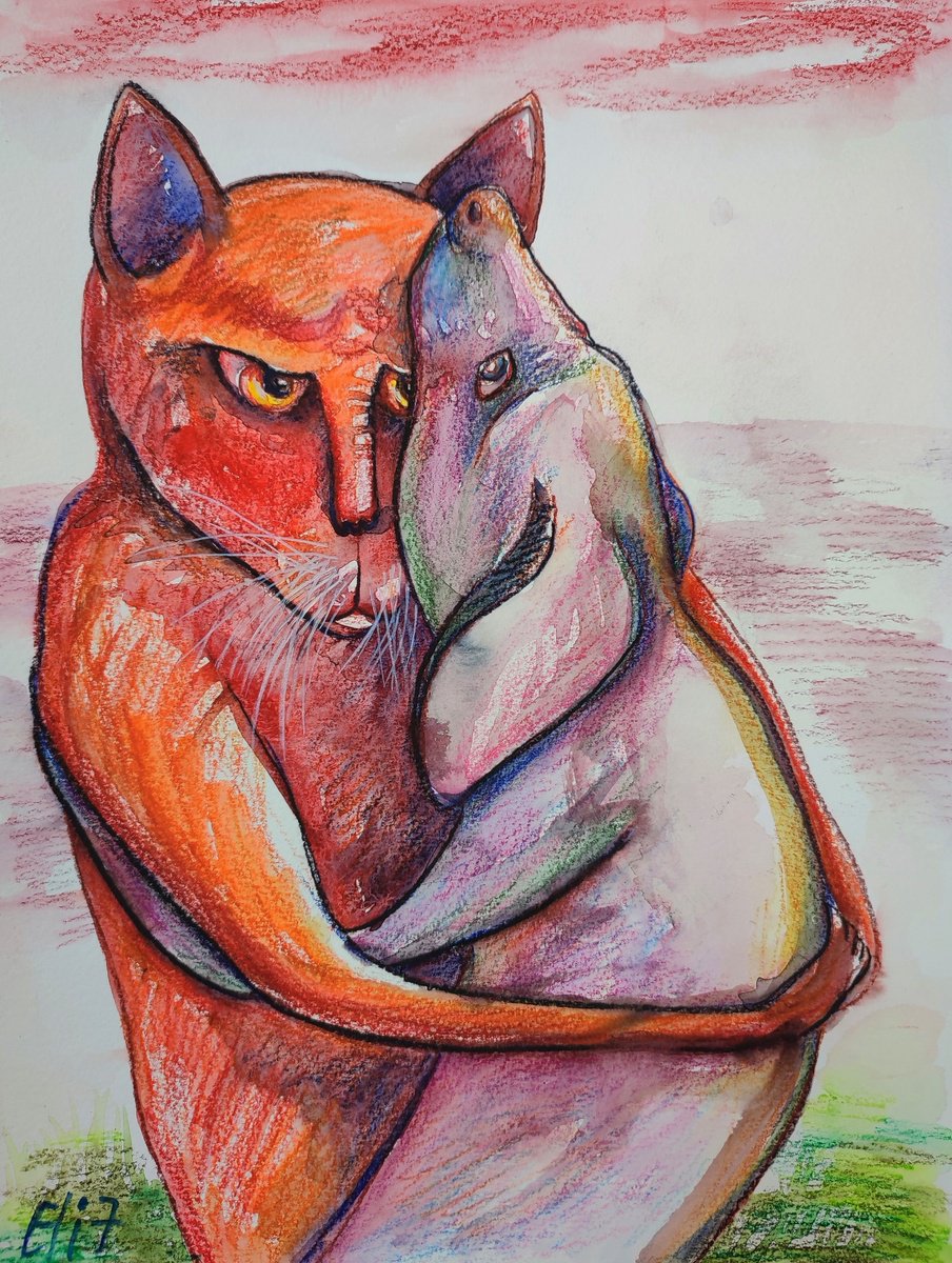 Expressive Animal Drawing By Elisheva Nesis, 9 X 12, Rescued, Original Artwork