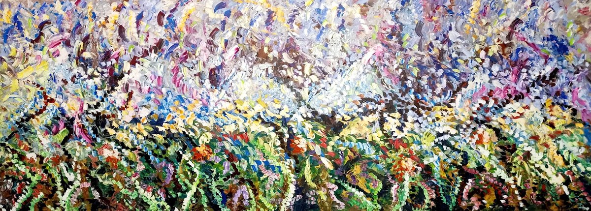 Impressionistic Landscape Acrylic Painting By Antonino Puliafico, 217 X 75, Big Spring, Original Artwork