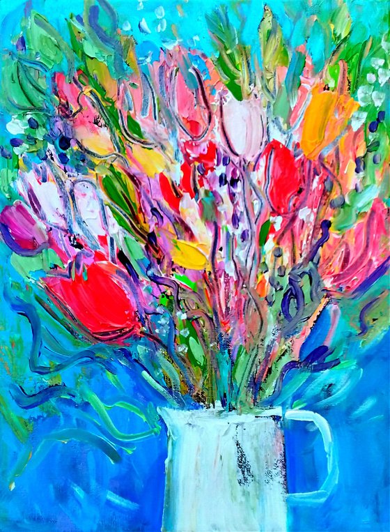 Summer Flowers in a White Jug