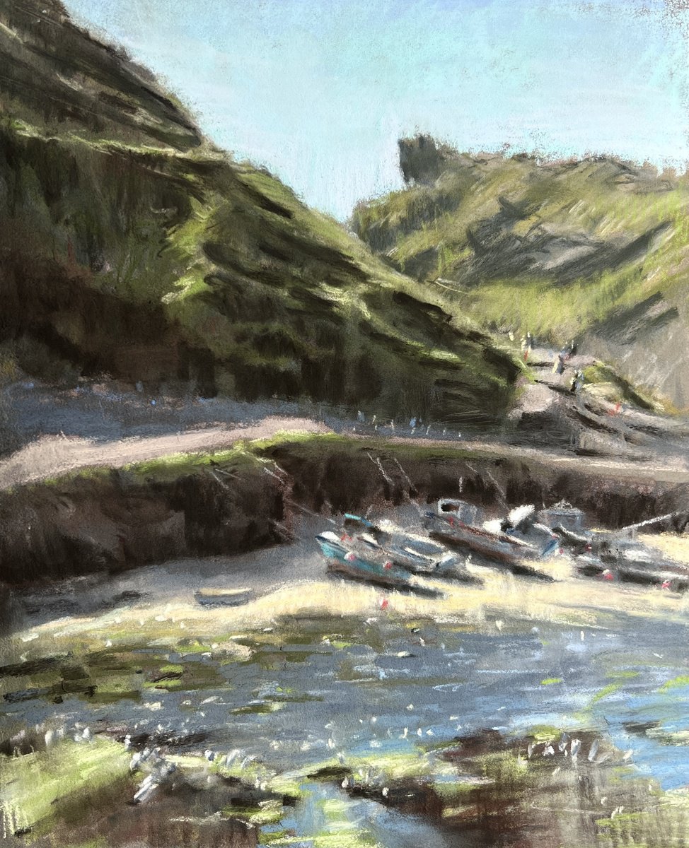 Impressionistic Landscape Pastel Drawing By Louise Gillard, 9 X 12", Boscastle Harbour Afternoon, Original Artwork