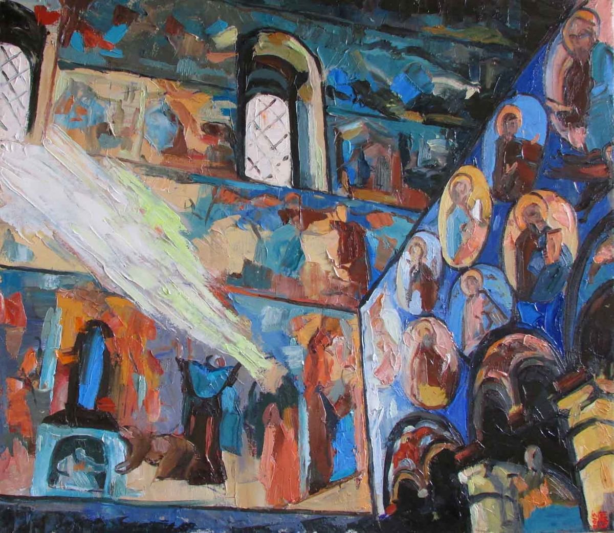 Impressionistic Cityscapes Oil Painting By Kateryna Bortsova, 32 X 28", Ray Of Light, Original Artwork