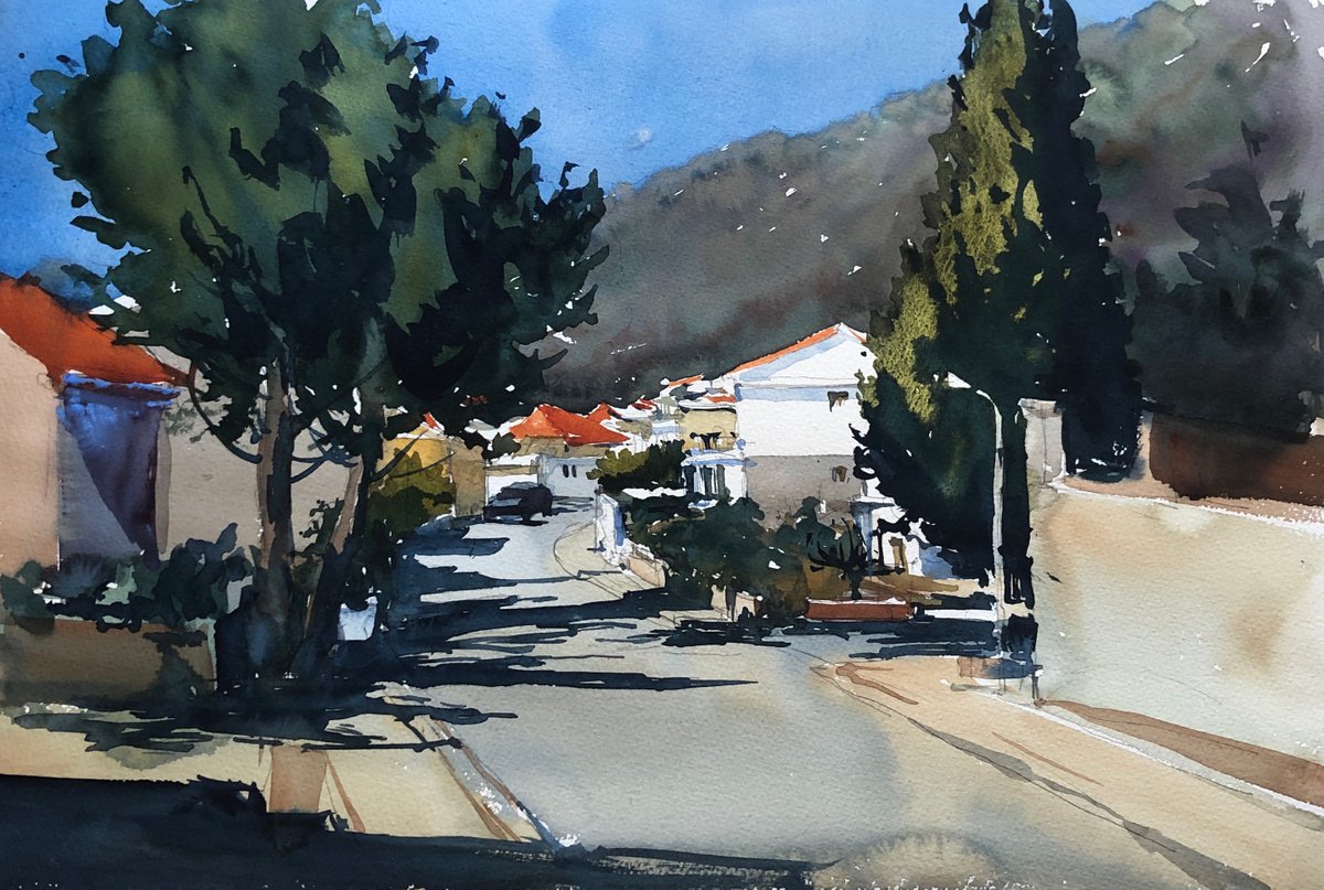 Impressionistic Cityscapes Watercolour By Olga Beloborodova, 18 X 12", Early Morning, Original Artwork