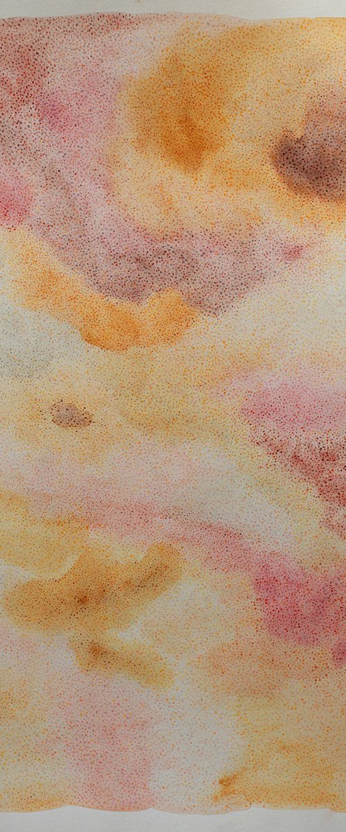 Warm palette abstract watercolor and colored pencils artwork made in unique style by Liliya Rodnikova