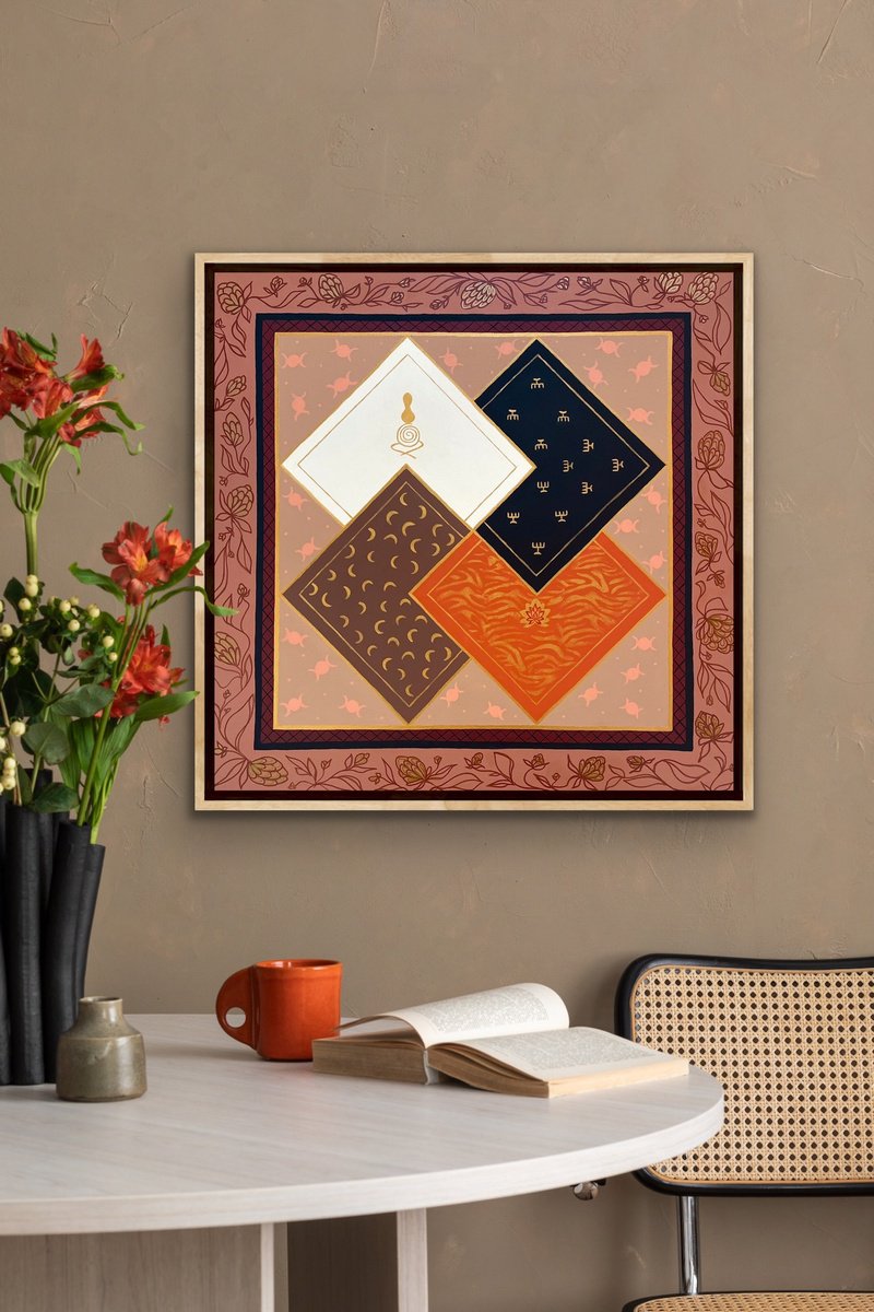 Abstract Acrylic Painting By Julia Borg, 31 X 31", "The Quilt Of Life", Original Artwork