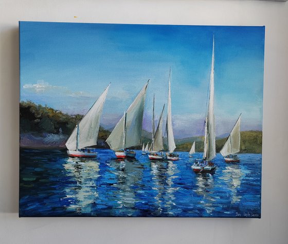 Felucca Boat on Nile River original oil painting nautical wall decor