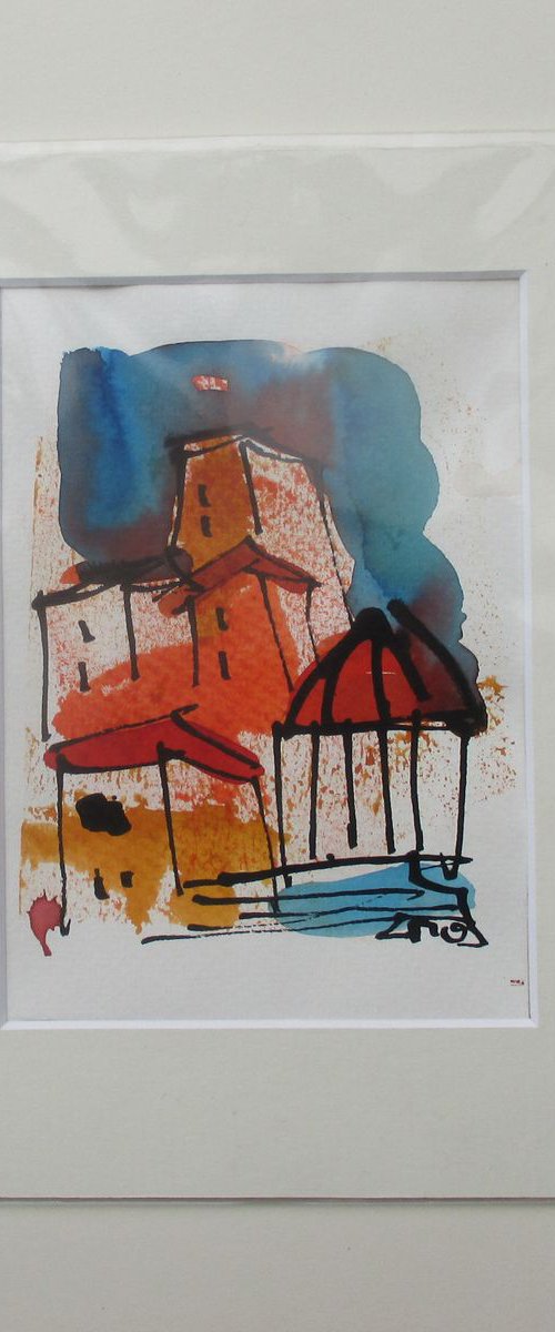 italian small town drawing 9,5 x 7,5 inch by Sonja Zeltner-Müller