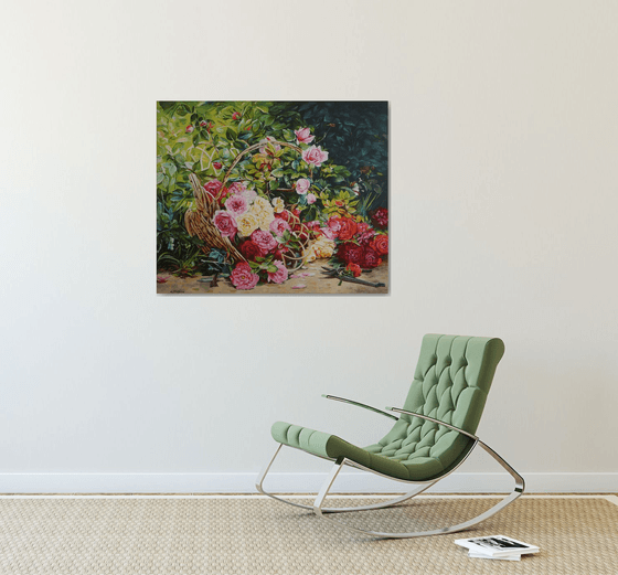 Garden Roses in a Basket