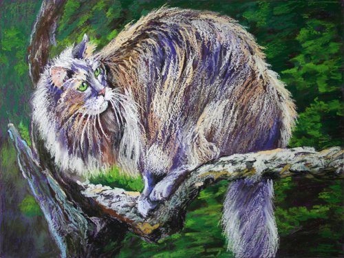 Cat V / FROM THE ANIMAL PORTRAITS SERIES / ORIGINAL OIL PASTEL PAINTING by Salana Art Gallery