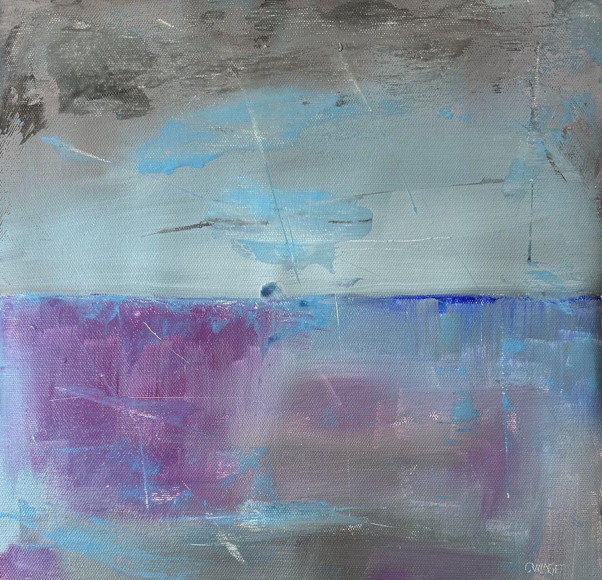Abstract Acrylic Painting By Catherine Winget, 12 X 12, Abstract Seascape Pink Seas 1, Original Artwork
